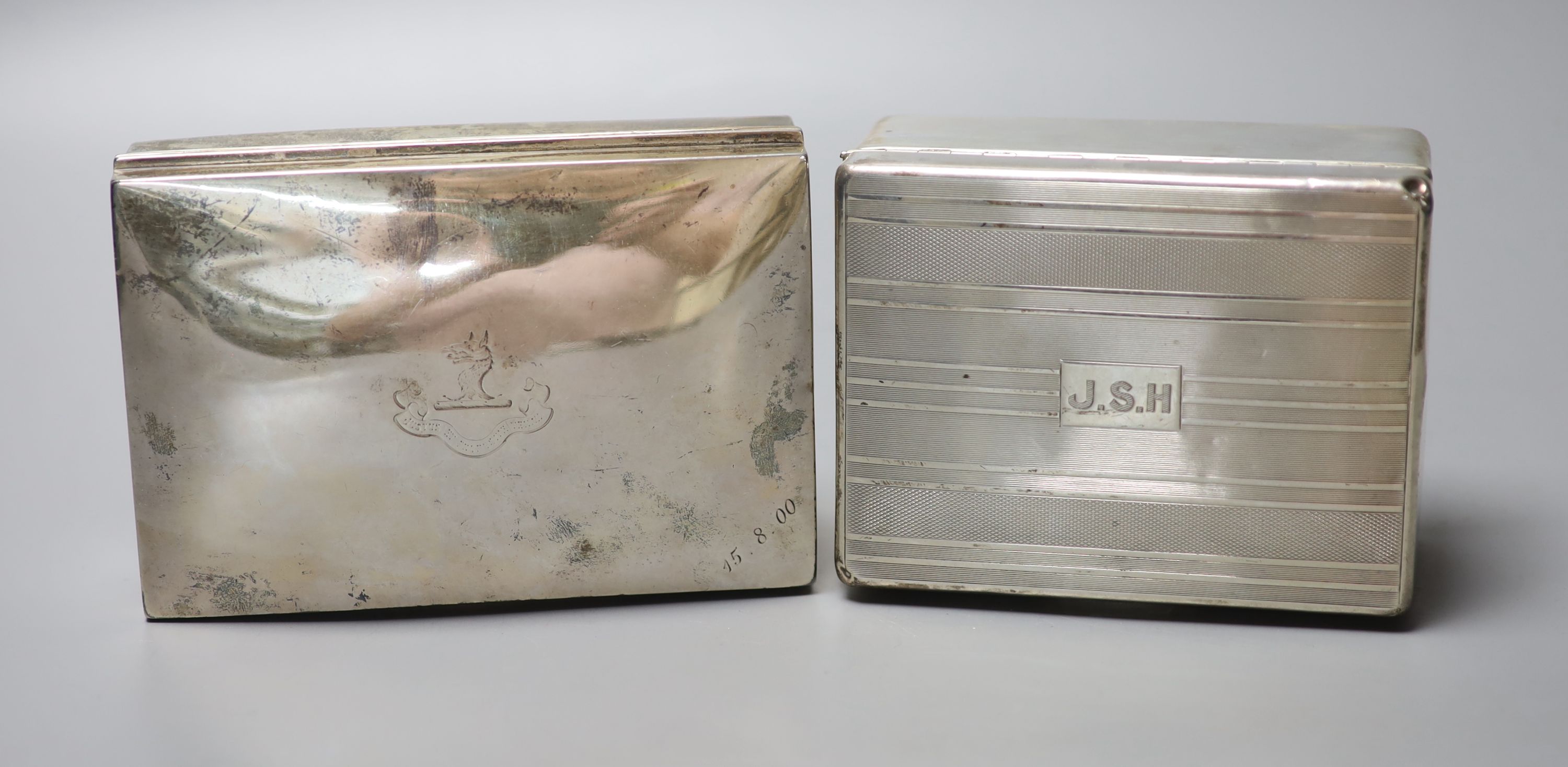 Two silver mounted cigarette boxes, largest 13.3cm.